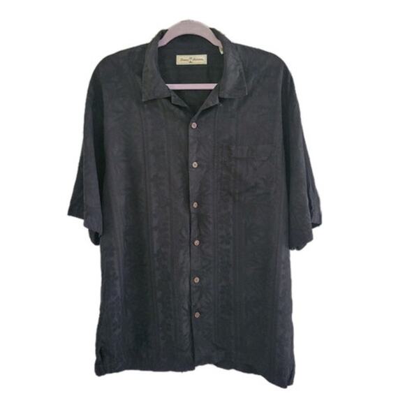 Tommy Bahama 100% Silk Button Down Shirt‎ Men's L Black Floral Hawaiian Resort - Picture 1 of 8